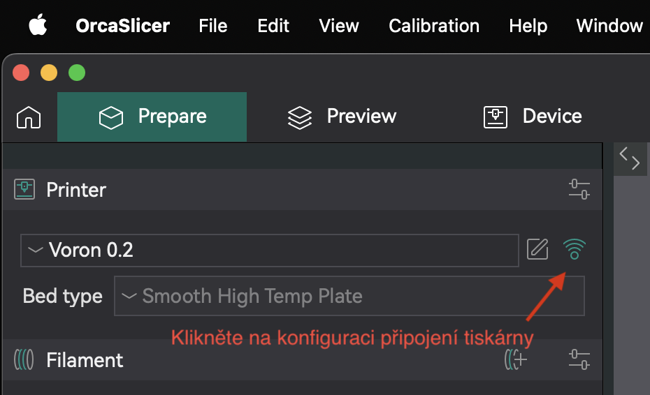 Tlačítko připojení tiskárny